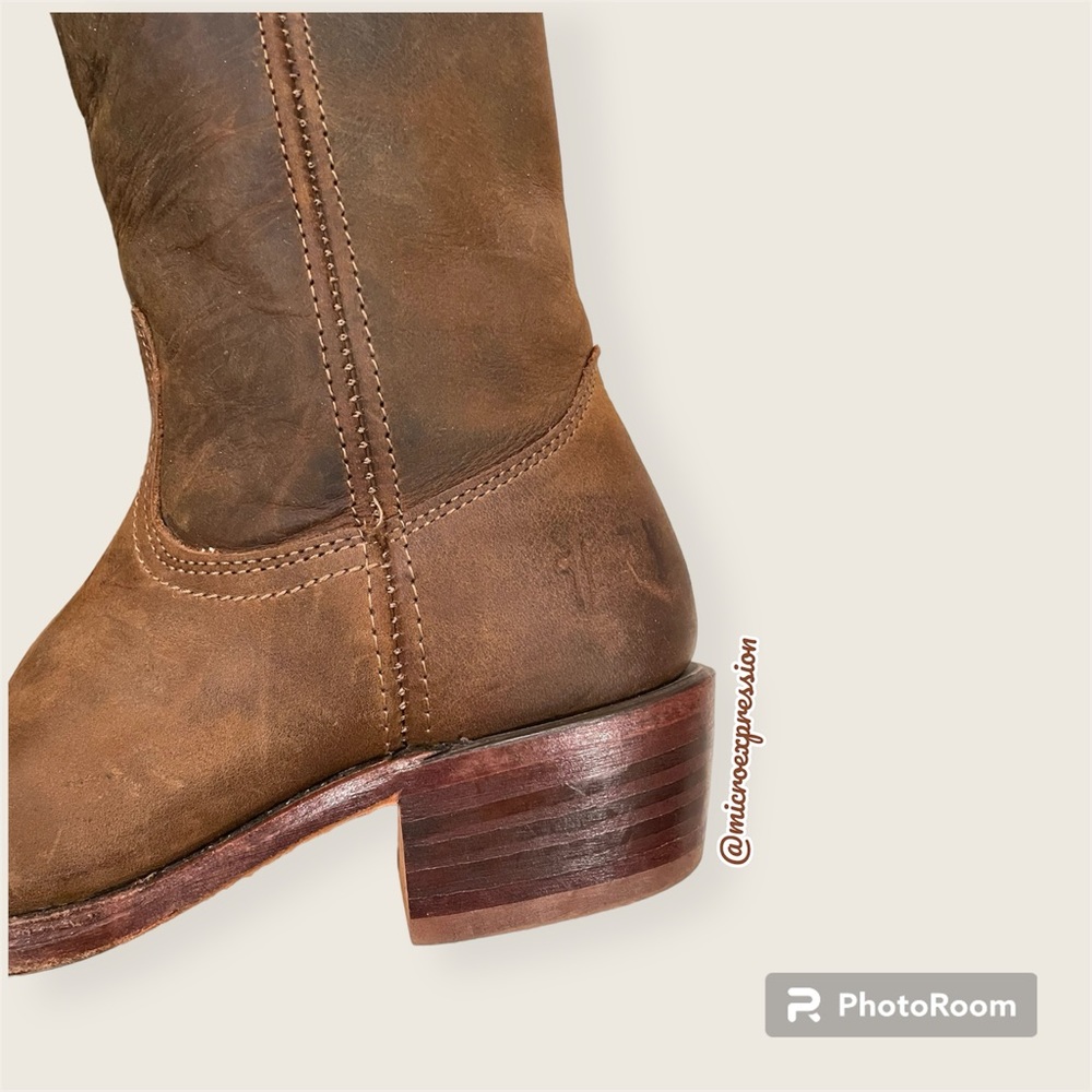 $545 Frye Campus 12L Dark Brown Tan Leather Vintage Distress Square Cowboy Boot - Picture 13 of 16